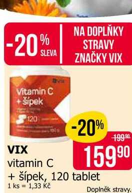 VIX 120 vitamin C + šípek, 120 tablet 