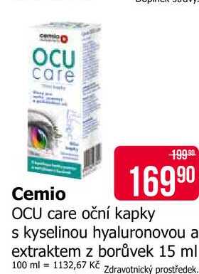 Cemio OCU care oční kapky s kyselinou hyaluronovou a extraktem z borůvek 15 ml 