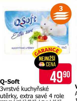 Q-Soft 3vrstvé kuchyňské utěrky, extra savé 4 role