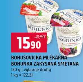 BOHUŠOVICKÁ MLÉKÁRNA BOHUNKA ZAKYSANÁ SMETANA 130 g vybrané druhy 