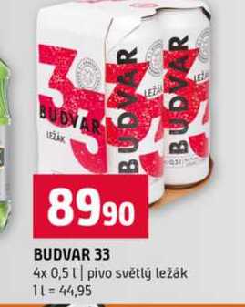 BUDVAR 33 4x 0,5l pivo světlý ležák