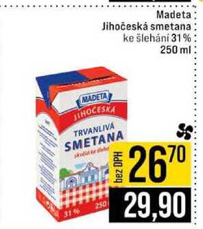 Madeta Jihočeská smetana ke šlehání 31% 250 ml 