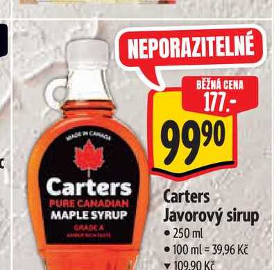 Carters Javorový sirup  250 ml 