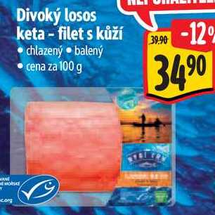 Divoký losos keta-filet s kůží, cena za 100 g