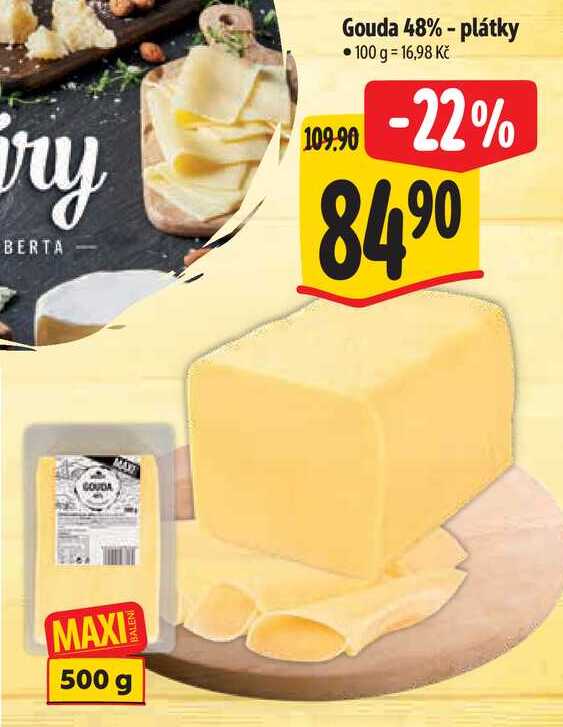 Gouda 48% - plátky, 500 g