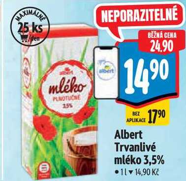 Albert Trvanlivé mléko 3,5%, 1 l