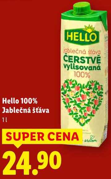 Hello 100% Jablečná šťáva, 1 l