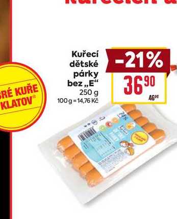 Kuřecí dětské párky bez,,E" 250 g