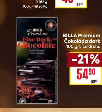 BILLA Premium Čokoláda dark 100 g