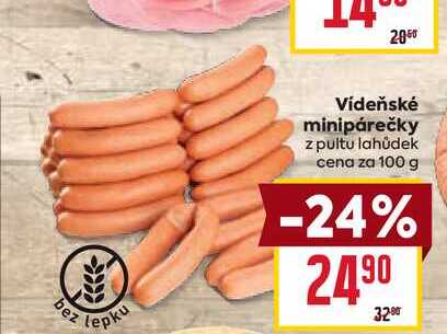 Vídeňské minipárečky z pultu lahůdek cena za 100 g