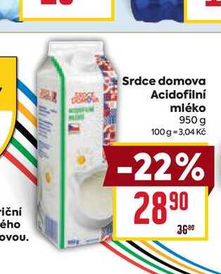 Srdce domova Acidofilní mléko 950 g