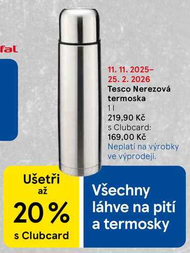 Tesco Nerezová termoska, 1 l
