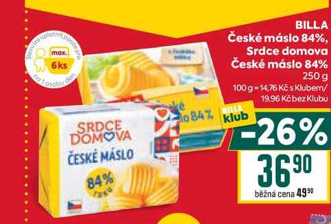 BILLA České máslo 84%, Srdce domova České máslo 84% 250 g