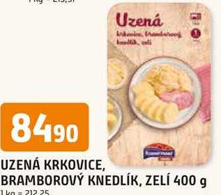 UZENÁ KRKOVICE, BRAMBOROVÝ KNEDLÍK, ZELÍ 400 g