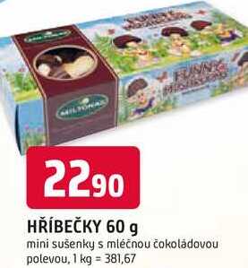 HŘÍBEČKY 60 g mini sušenky s mléčnou čokoládovou polevou