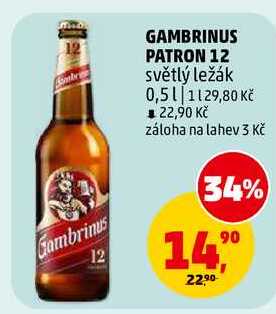 GAMBRINUS PATRON 12 světlý ležák, 0,5 l