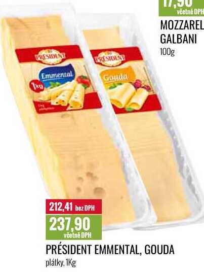 PRÉSIDENT EMMENTAL, GOUDA plátky, 1Kg 