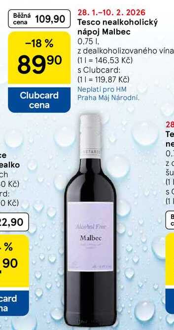 Tesco nealkoholický nápoj Malbec, 0.75 l