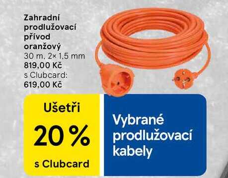 Zahradní prodlužovací přívod oranžový, 30 m. 2x 1.5 mm  