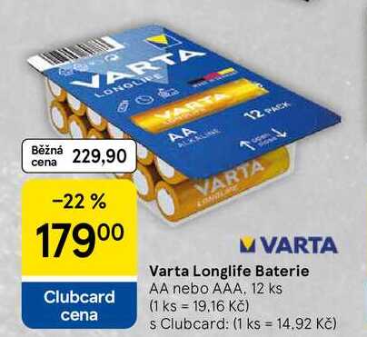 Varta Longlife Baterie AA nebo AAA, 12 ks