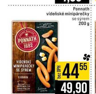 Ponnath vídeňské minipárečky se sýrem 200 g