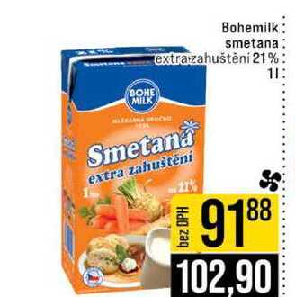Bohemilk smetana extrazahuštění 21 % 1l v akci