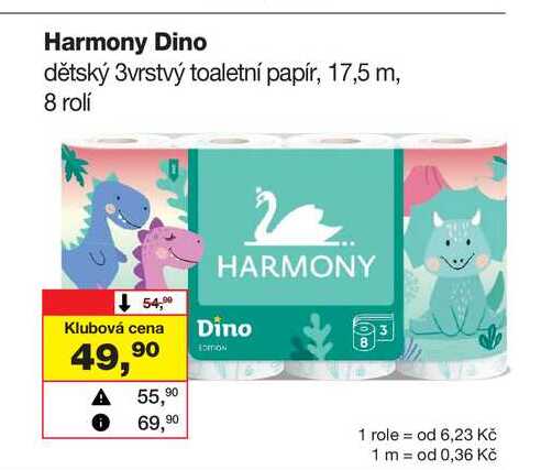 Harmony Dino dětský 3vrstvý toaletní papír, 17,5 m, 8 rolí 
