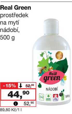 Real Green prostředek na mytí nádobí, 500 g