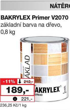 NÁTĚRO BAKRYLEX Primer V2070 základní barva na dřevo, 0,8 kg