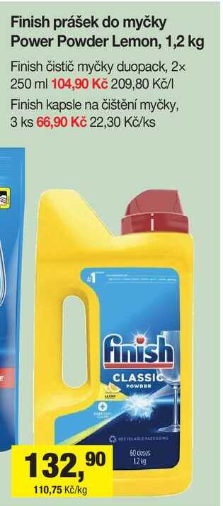 Finish prášek do myčky Power Powder Lemon, 1,2 kg