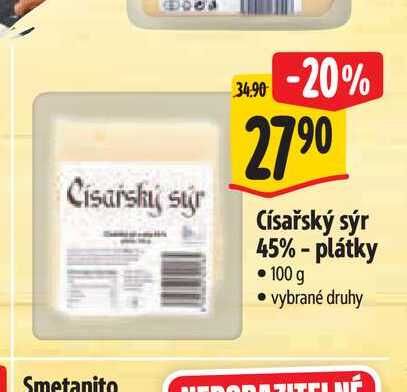   Císařský sýr 45% - plátky 100 g 