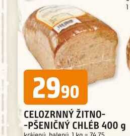 CELOZRNNÝ ŽITNO-PŠENIČNÝ CHLÉB 400 g krájený balený