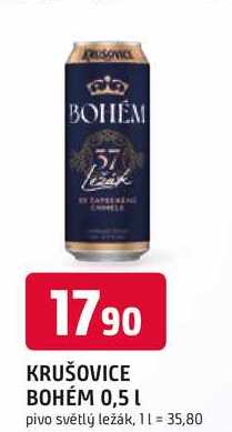 KRUŠOVICE BOHÉM 0,5L pivo světlý ležák, plechovka