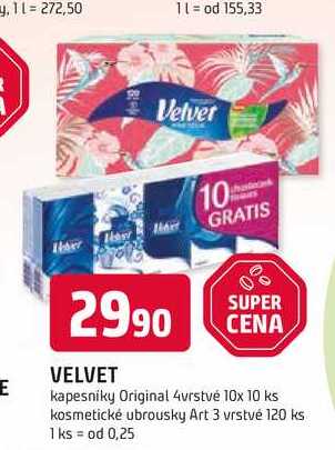 VELVET kapesníky Original 4vrstvé 10x 10 ks