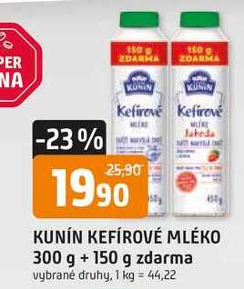 KUNÍN KEFÍROVÉ MLÉKO 300 g + 150 g zdarma 