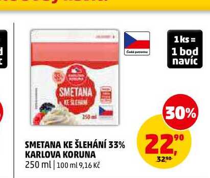 SMETANA KE ŠLEHÁNÍ 33% KARLOVA KORUNA, 250 ml 