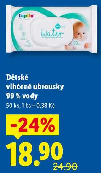 Dětské vlhčené ubrousky 99% vody, 50 ks
