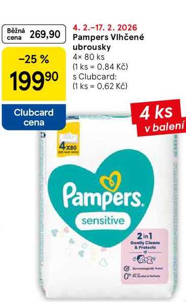 Pampers Vlhčené ubrousky, 4× 80 ks  
