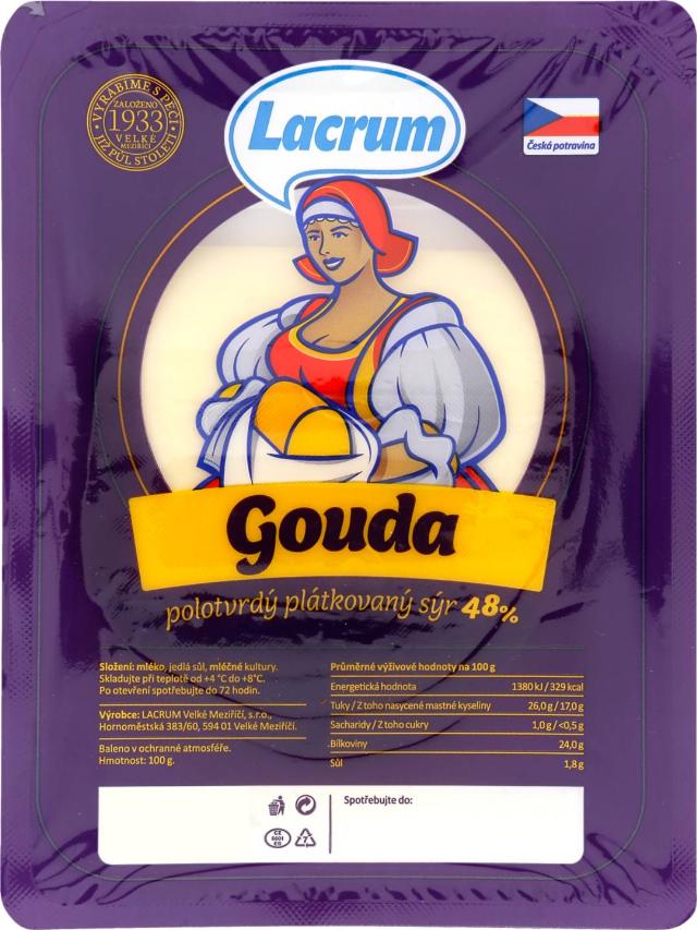 Gouda polotvrdý sýr plátky