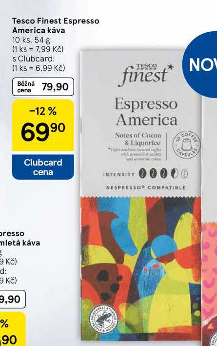 Tesco Finest Espresso America káva, 10 ks, 54 g 