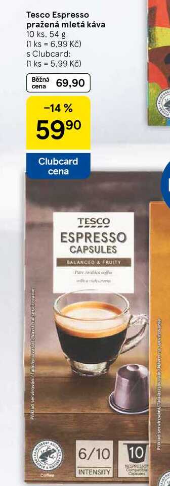 Tesco Espresso pražená mletá káva, 10 ks, 54 g 