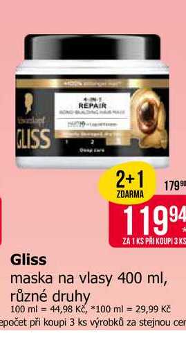 Gliss maska na vlasy 400 ml, různé druhy 
