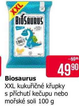Biosaurus  XXL kukuřičné křupky s příchutí kečupu nebo mořské soli 100 g 