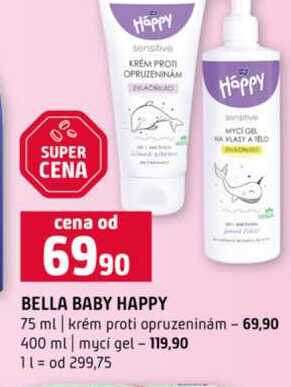 BELLA BABY HAPPY 75 ml krém proti opruzeninám 400 ml mycí gel