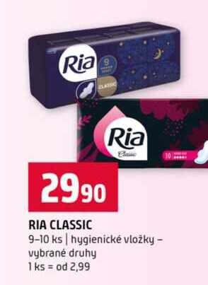 RIA CLASSIC 9-10 ks hygienické vložky vybrané druhy