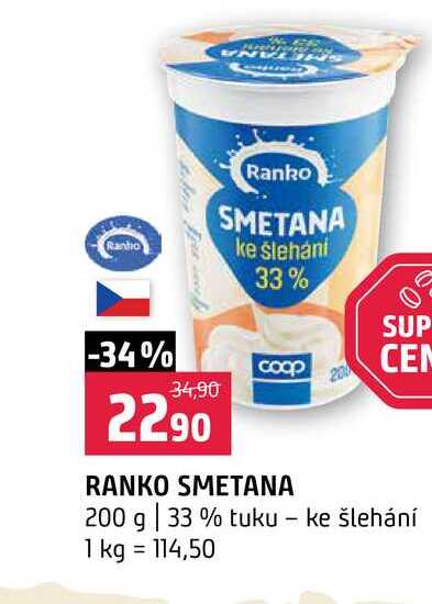 RANKO SMETANA 200 g 33% tuku ke šlehání
