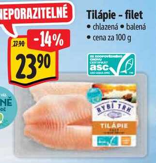 Tilápie - filet, cena za 100 g 