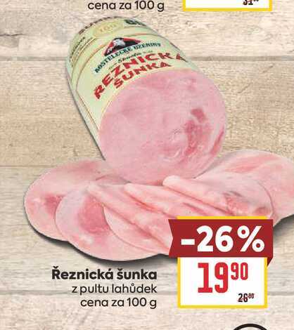 Řeznická šunka z pultu lahůdek cena za 100 g