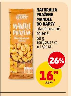 NATURALIA PRAŽENÉ MANDLE DO KAPSY blanšírované solené, 60 g 