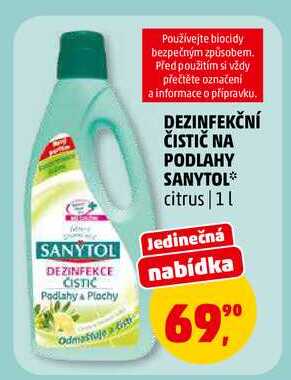 DEZINFEKČNÍ ČISTIČ NA PODLAHY SANYTOL citrus, 1 l